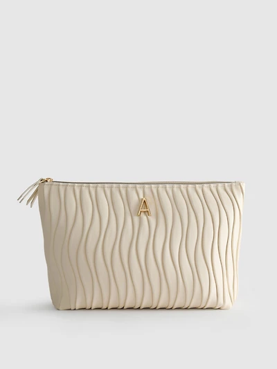 Pleated Faux Leather Initial Fold Out Wash Bag