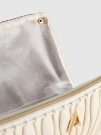 Pleated Faux Leather Initial Fold Out Wash Bag