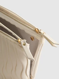 Pleated Faux Leather Initial Fold Out Wash Bag