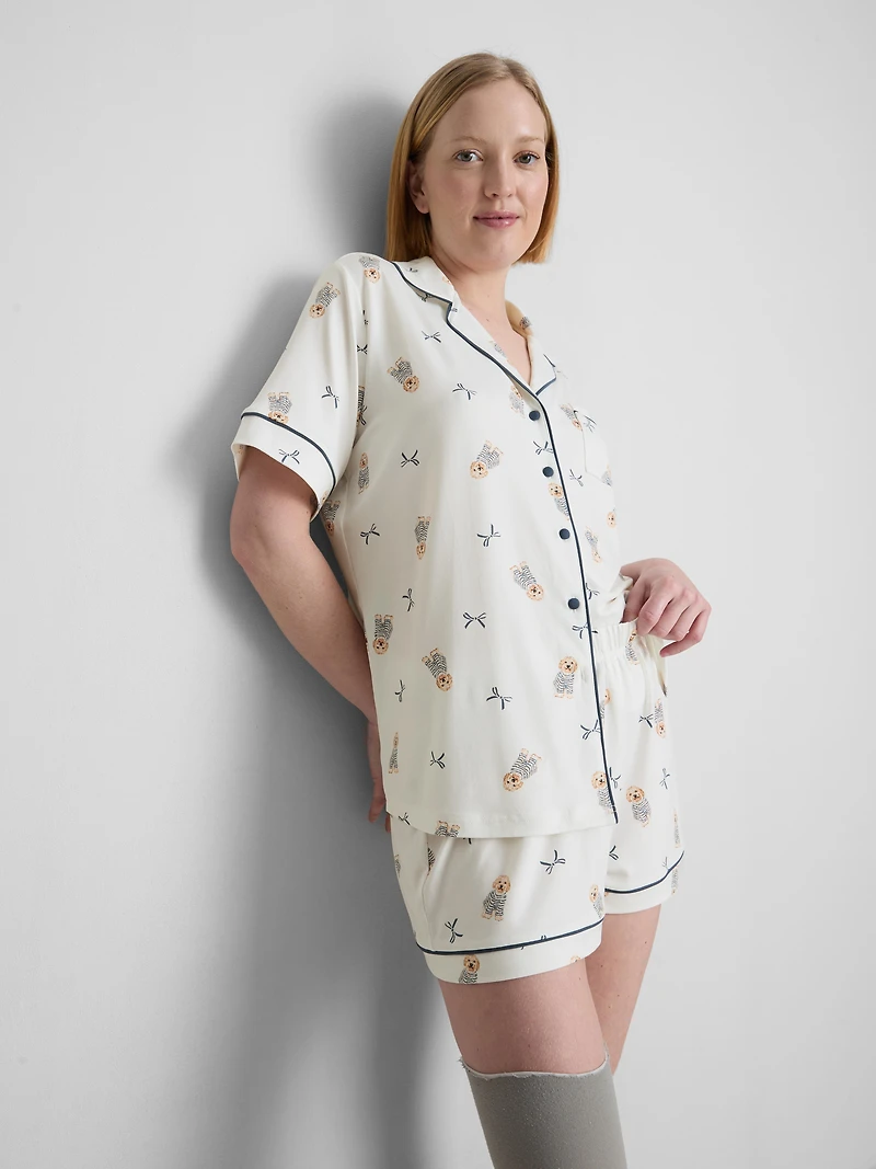 Dog-Print Boyfriend Shorty Pajamas