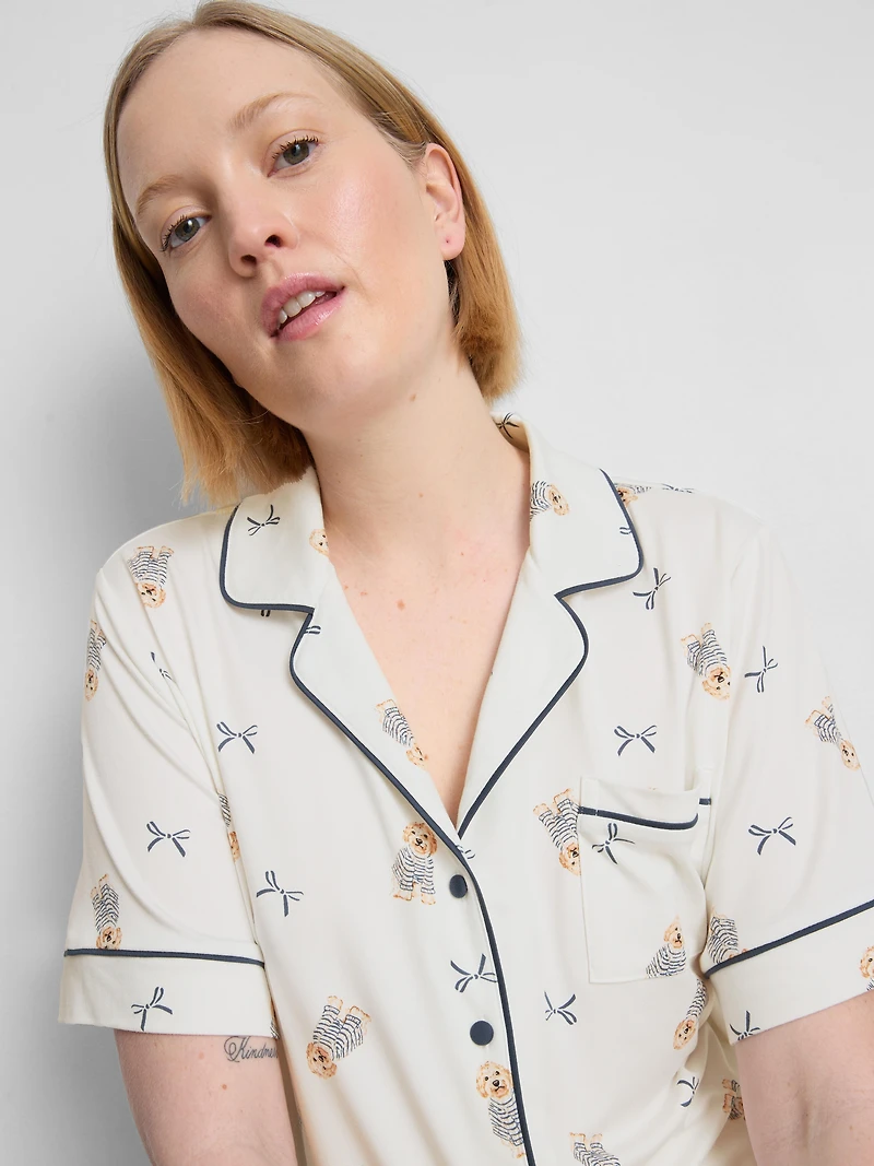 Dog-Print Boyfriend Shorty Pajamas