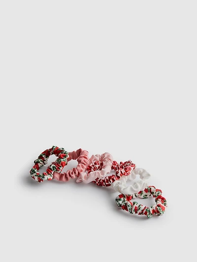 6pk Rose-Print Micro Hair Scrunchies