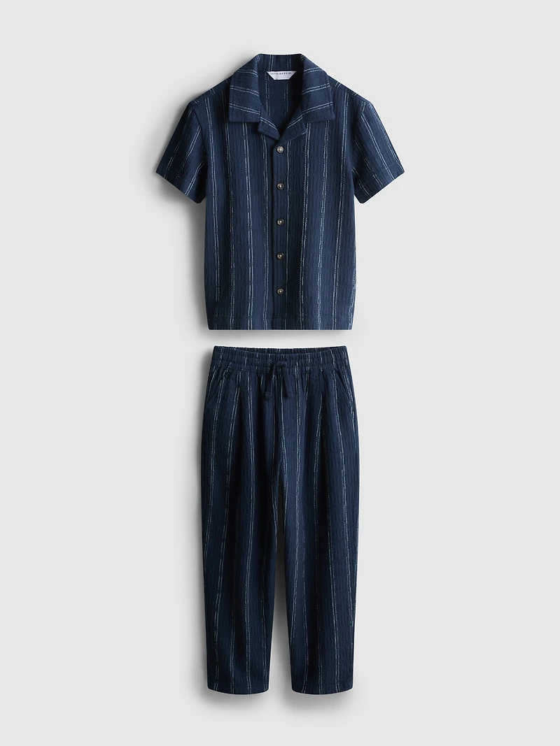 1.5-12yrs | The Edit Cotton Textured Stripe Shirt and Pants Set