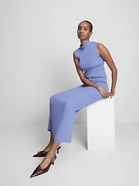 Textured Split Hem Midi Skirt