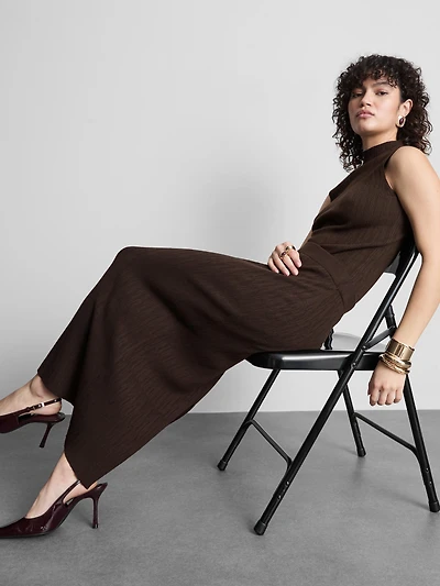 Textured Split Hem Midi Skirt