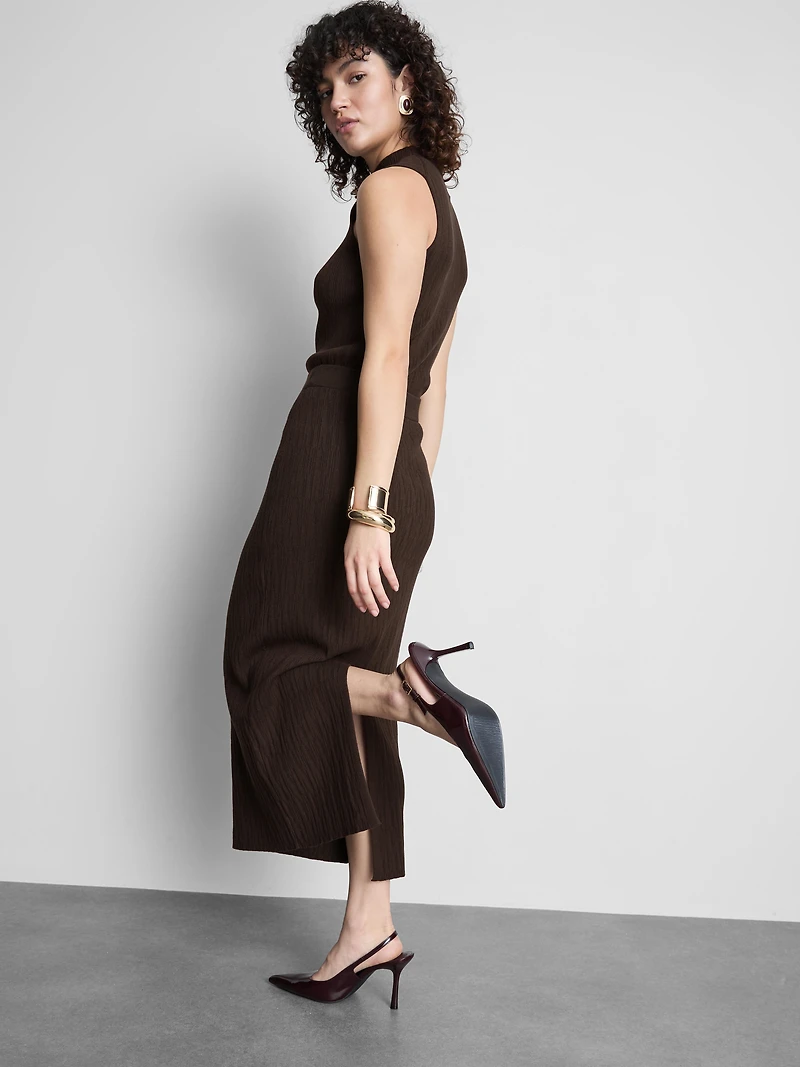 Textured Split Hem Midi Skirt