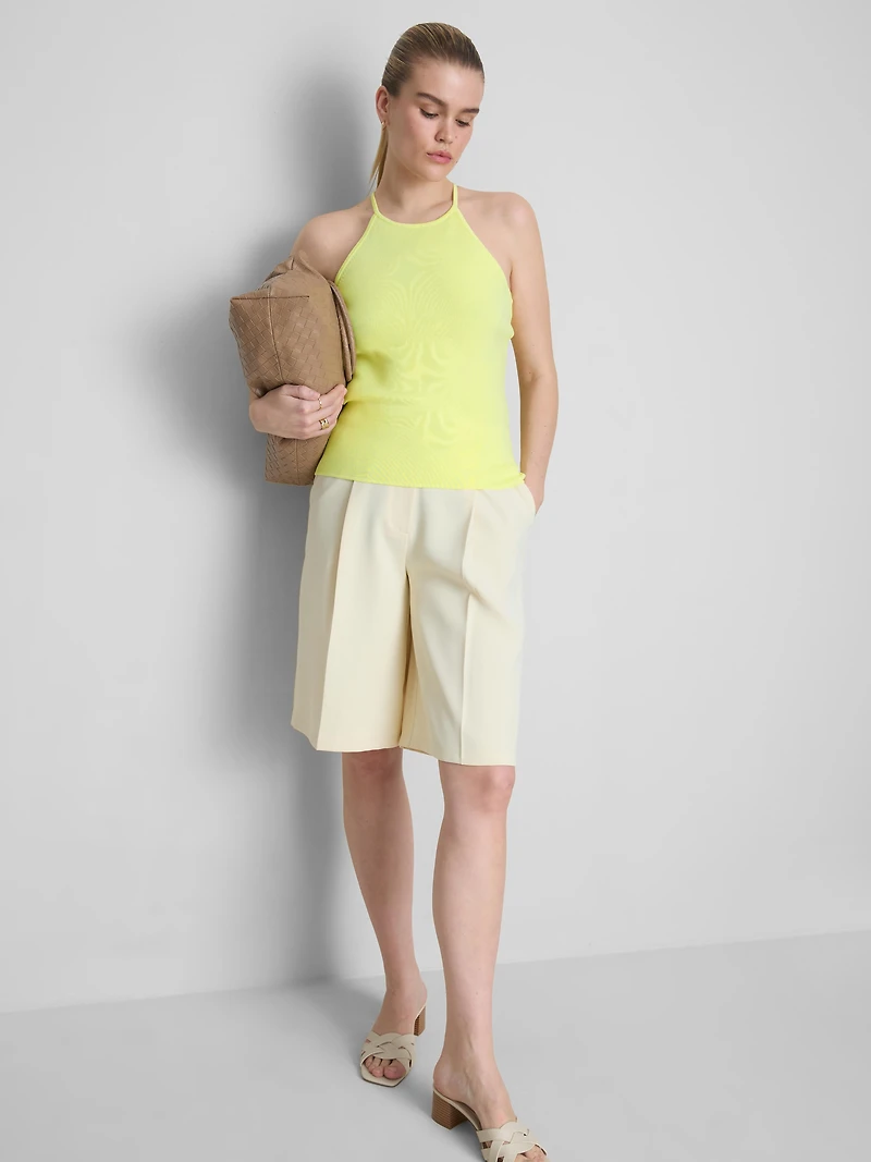 Knitted Cross-Back Halter-Neck Top