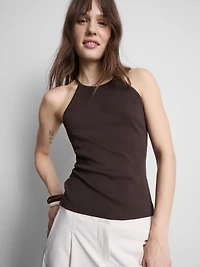 Knitted Cross-Back Halter-Neck Top