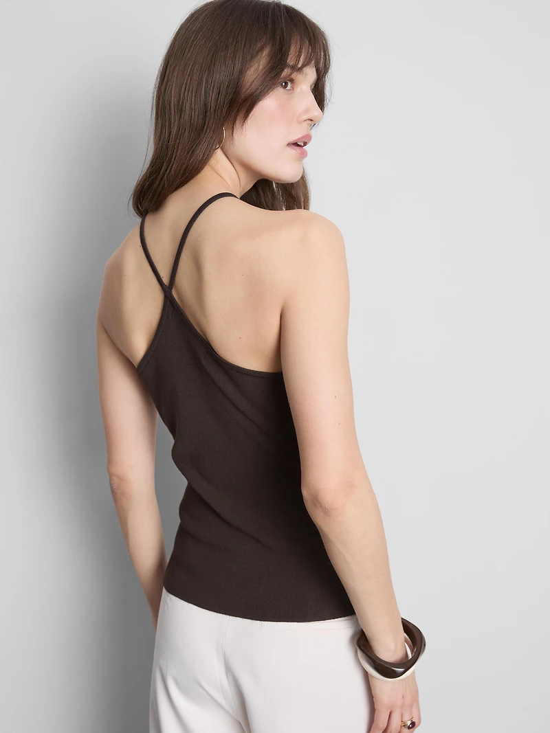 Knitted Cross-Back Halter-Neck Top