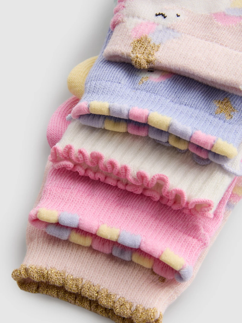 5pk Unicorn Graphic Quarter Socks
