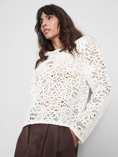 Cotton Rich Crochet Long Sleeve Top