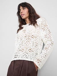Cotton Rich Crochet Long Sleeve Top