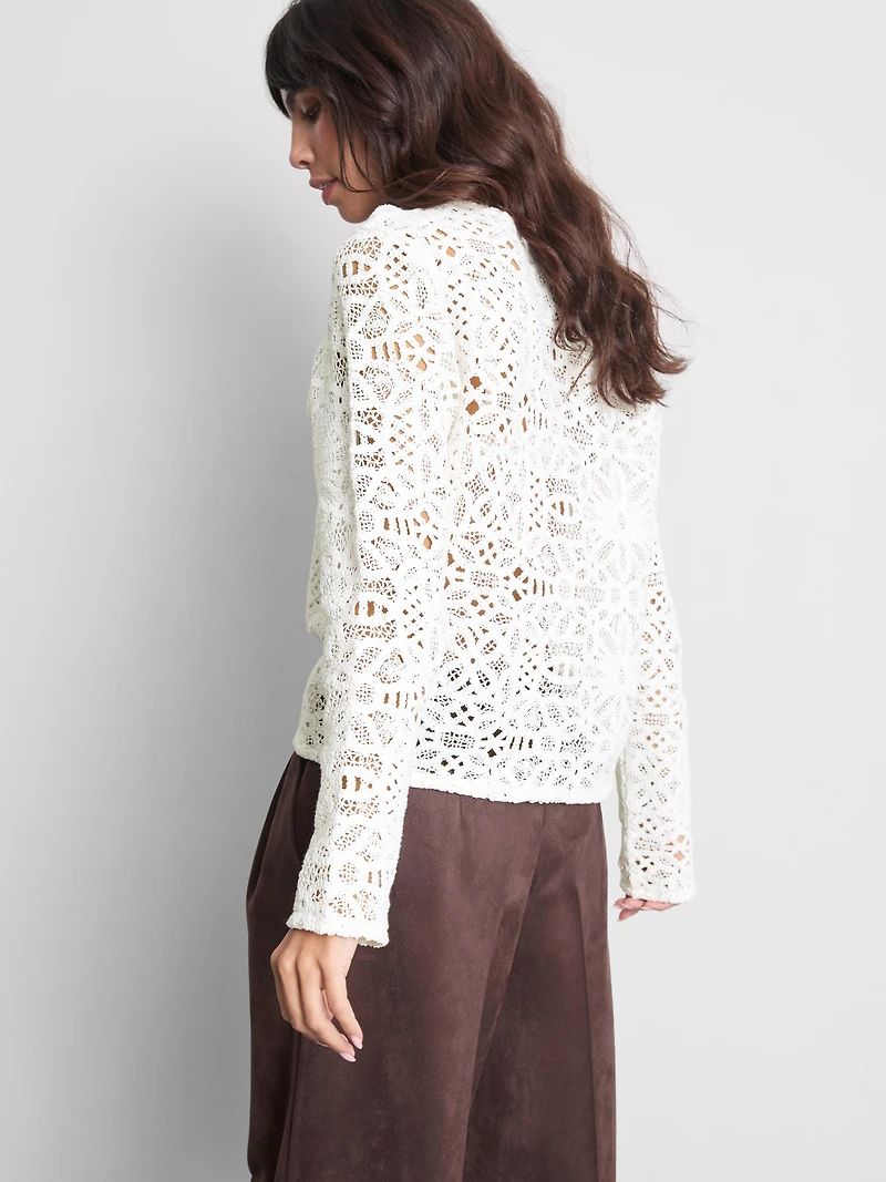 Cotton Rich Crochet Long Sleeve Top
