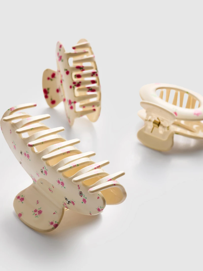 3pk Floral Claw Clips
