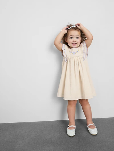 0-18mths | Floral Embroidered Newborn Smock Dress