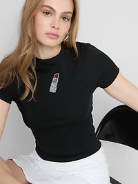 Cotton Rich Cropped Beaded Baby Tee