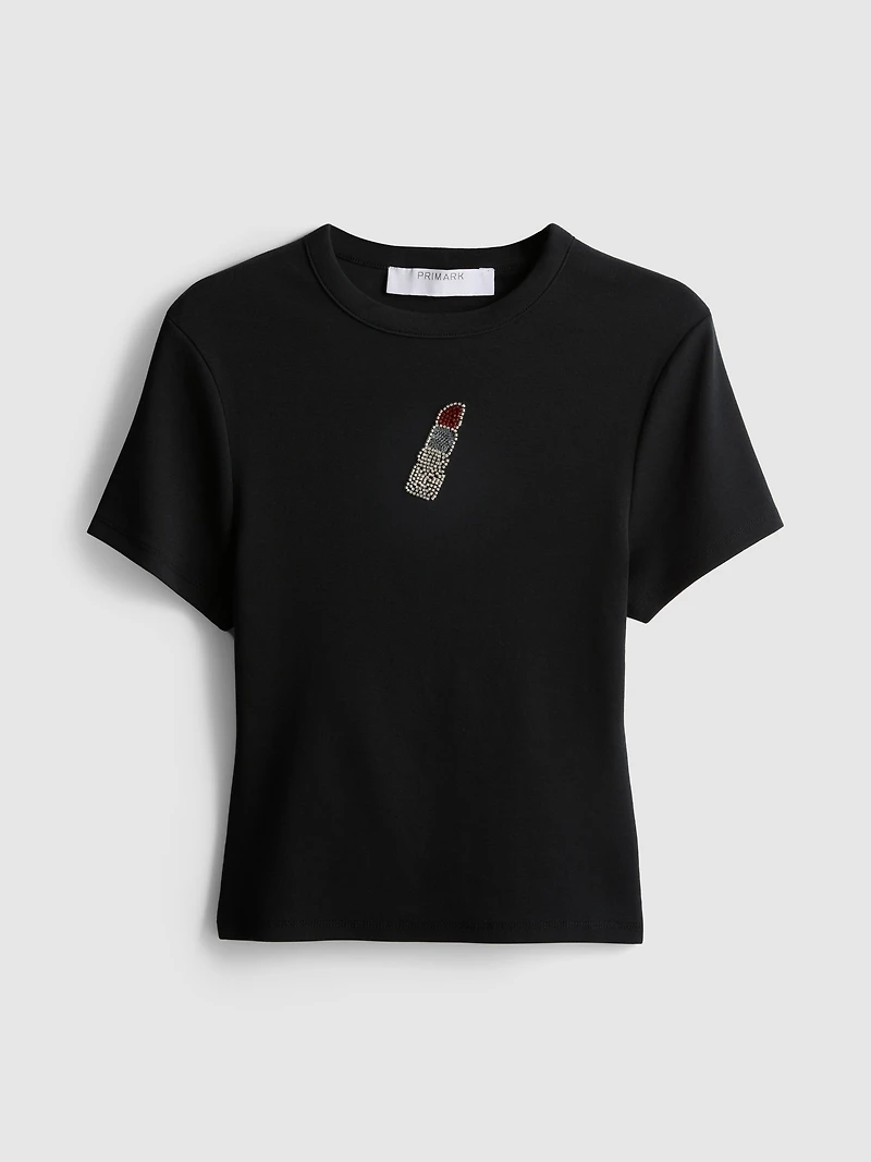 Cotton Rich Cropped Beaded Baby Tee