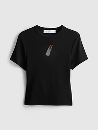 Cotton Rich Cropped Beaded Baby Tee