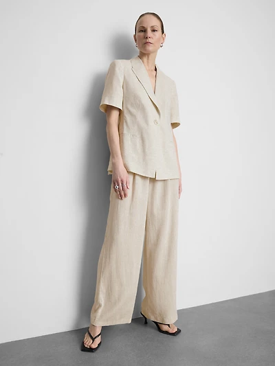 Linen-Blend Short-Sleeve Blazer