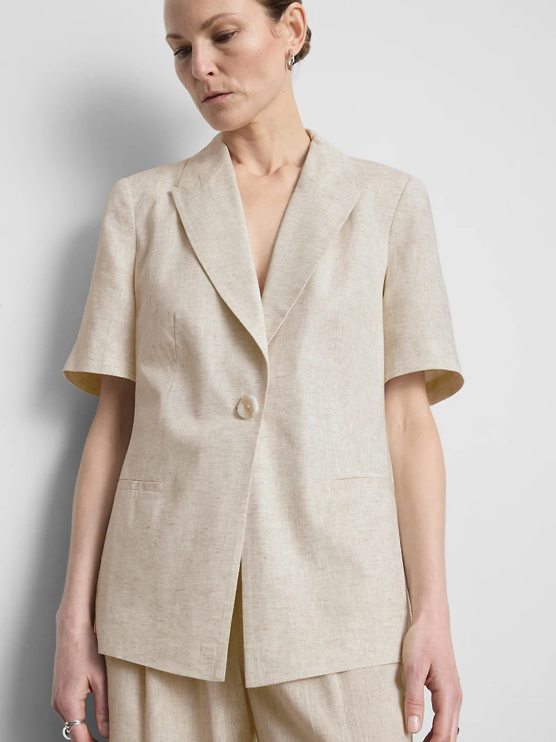 Linen-Blend Short-Sleeve Blazer