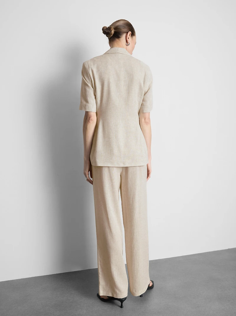 Linen-Blend Short-Sleeve Blazer