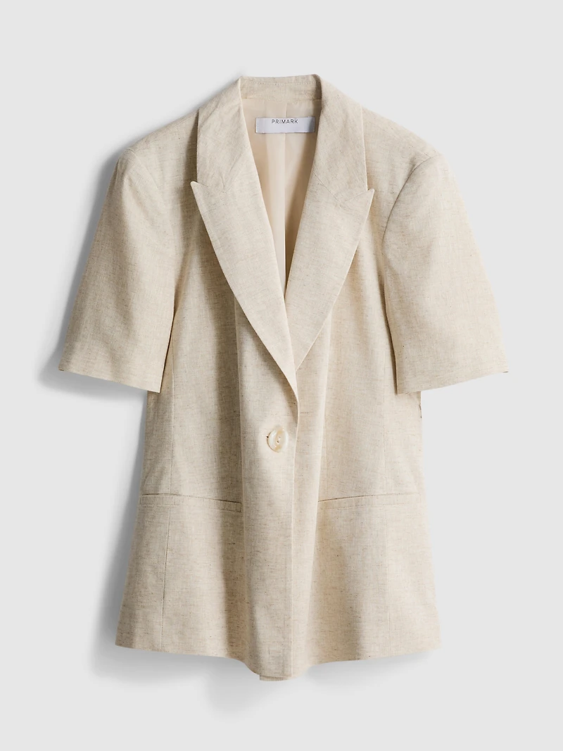 Linen-Blend Short-Sleeve Blazer