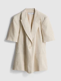 Linen-Blend Short-Sleeve Blazer