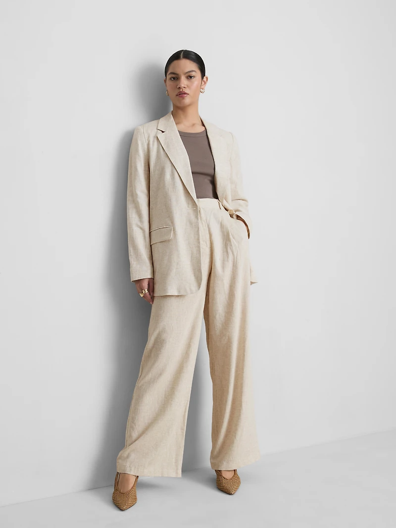 Linen-Blend Single-Breasted Blazer