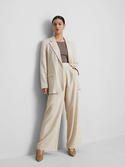 Linen-Blend Single-Breasted Blazer