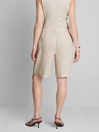 Linen-Blend Pleated Bermuda Shorts