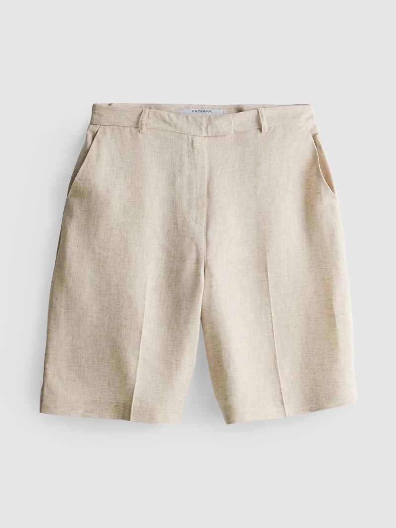 Linen-Blend Pleated Bermuda Shorts
