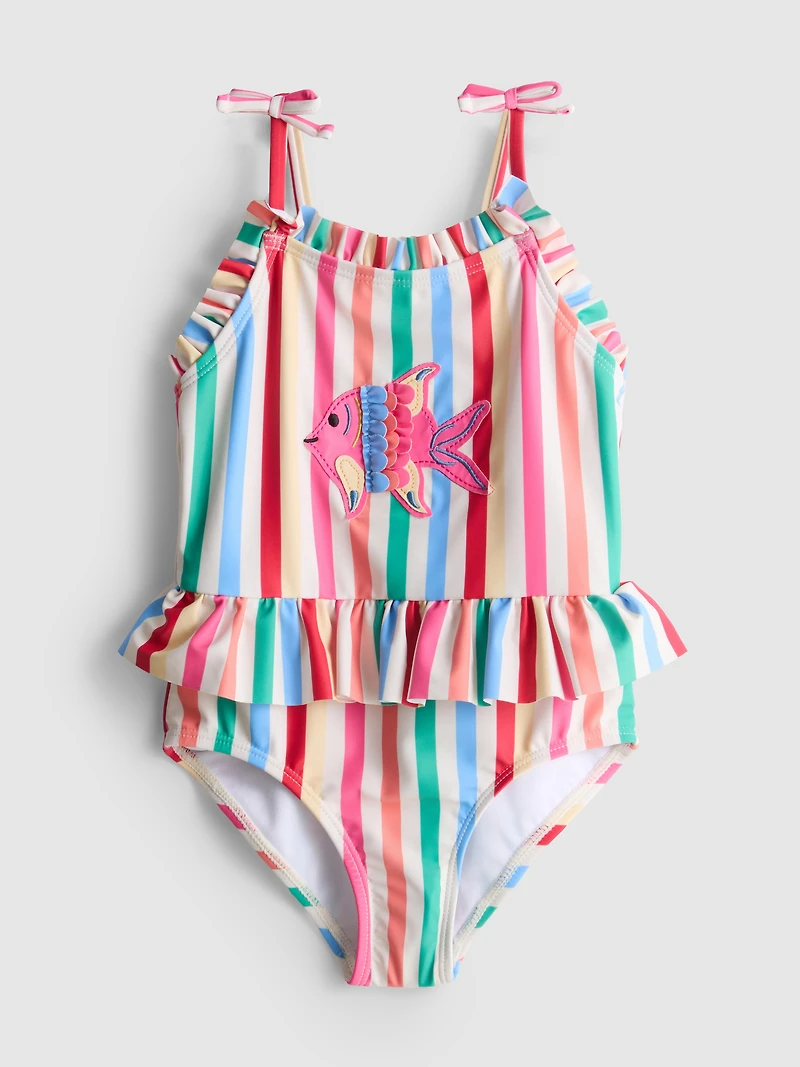 1.5-8yrs | Stripe Fish Appliqué Ruffle Swimsuit