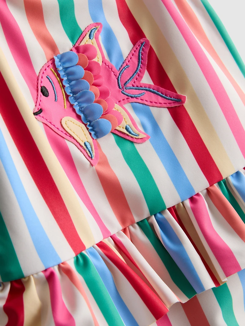 1.5-8yrs | Stripe Fish Appliqué Ruffle Swimsuit