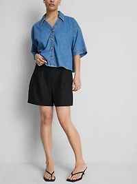 Linen Blend Pleated Shorts