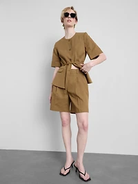 Cotton Blend Safari Bermuda Shorts
