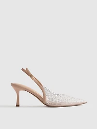 Diamanté Faux Pearl Slingback Heels