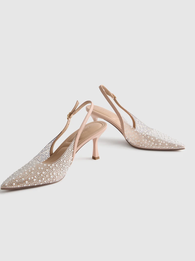 Diamanté Faux Pearl Slingback Heels