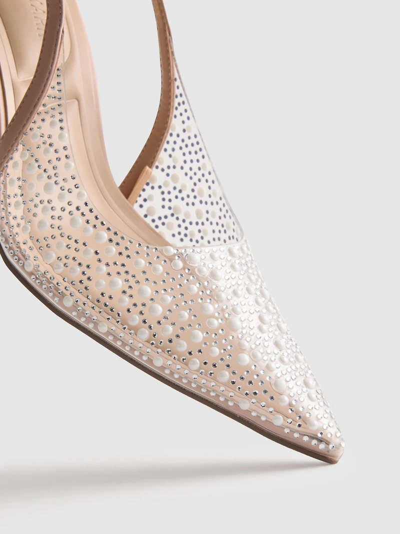 Diamanté Faux Pearl Slingback Heels