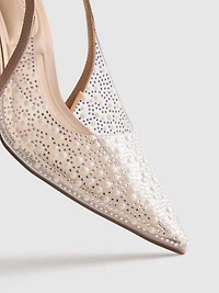 Diamanté Faux Pearl Slingback Heels