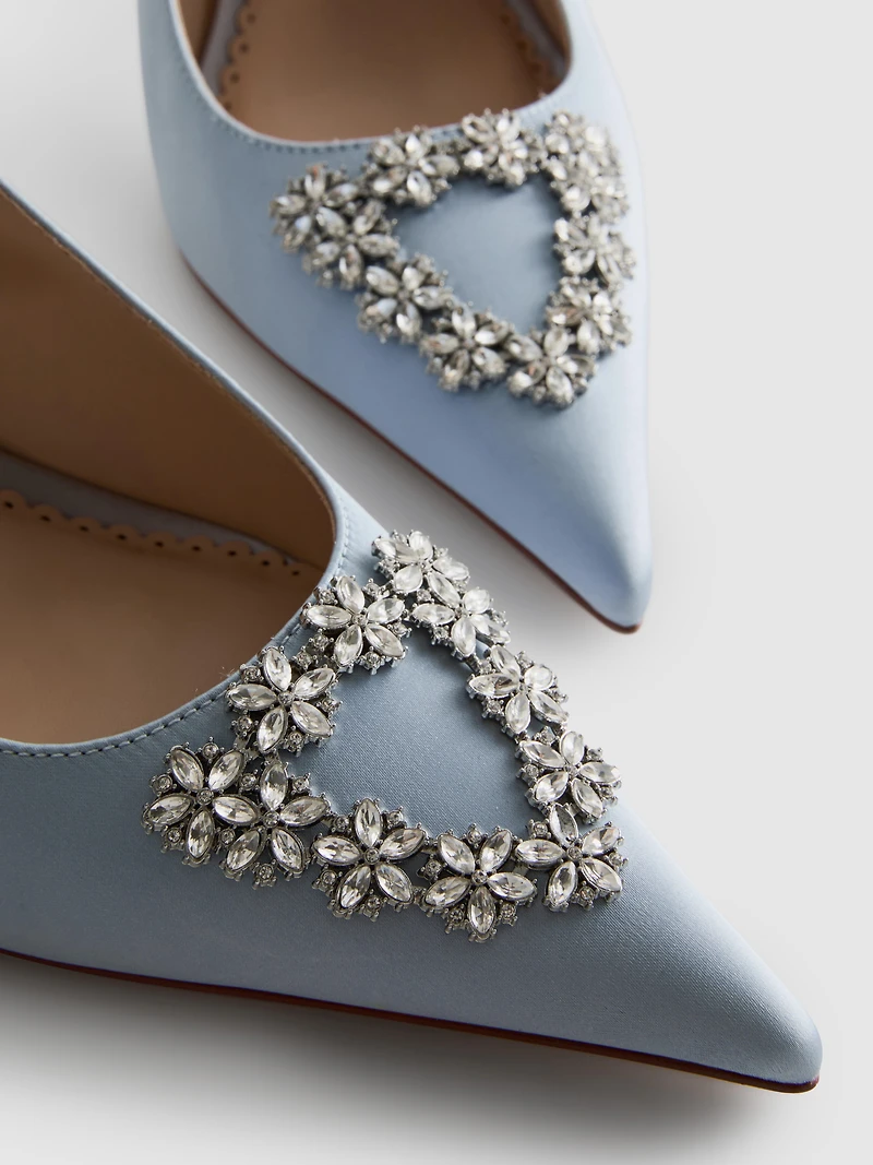 Diamanté Satin Pointed Heels