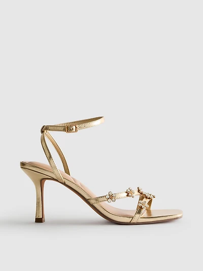 Wide Fit Floral Rhinestone Heeled Sandals