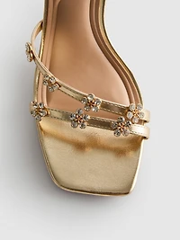 Wide Fit Floral Rhinestone Heeled Sandals