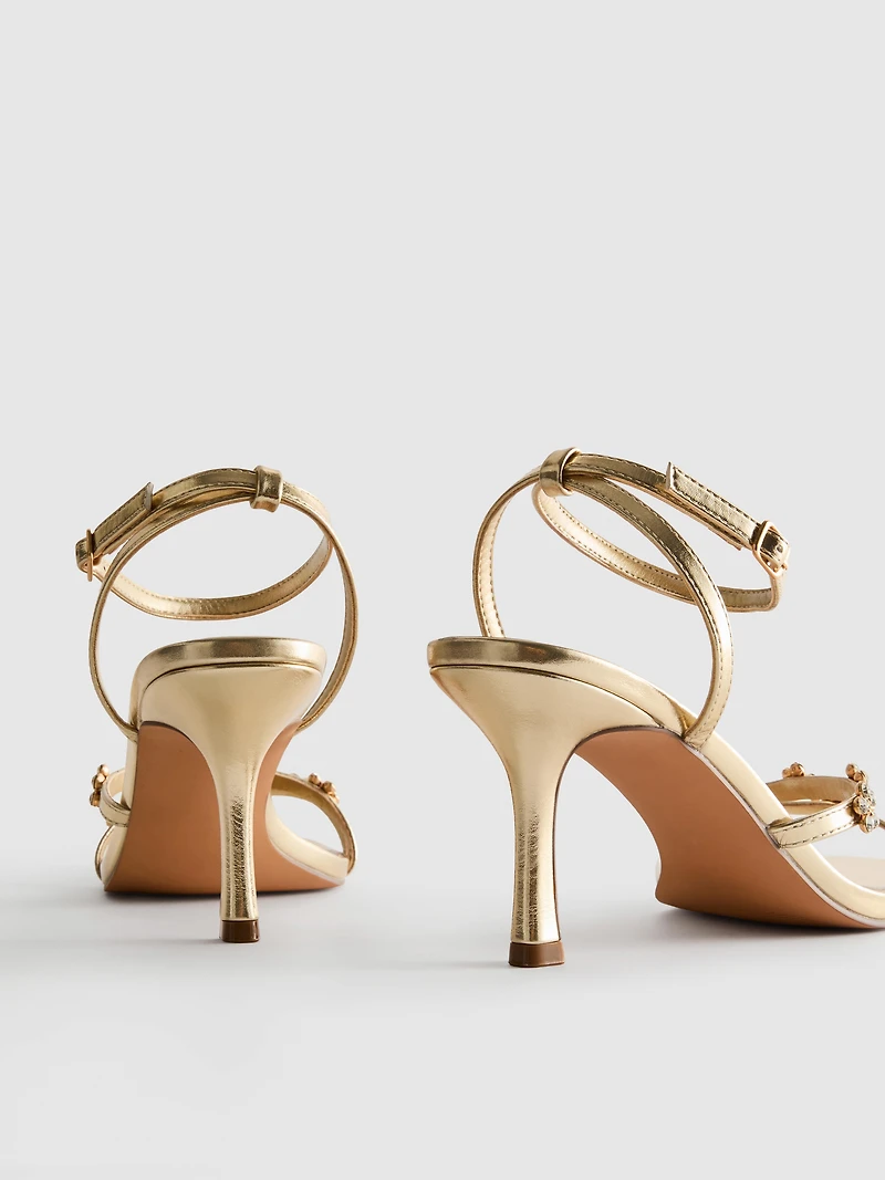 Wide Fit Floral Rhinestone Heeled Sandals