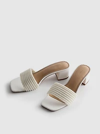 Faux Pearl Block-Heel Mule Sandals