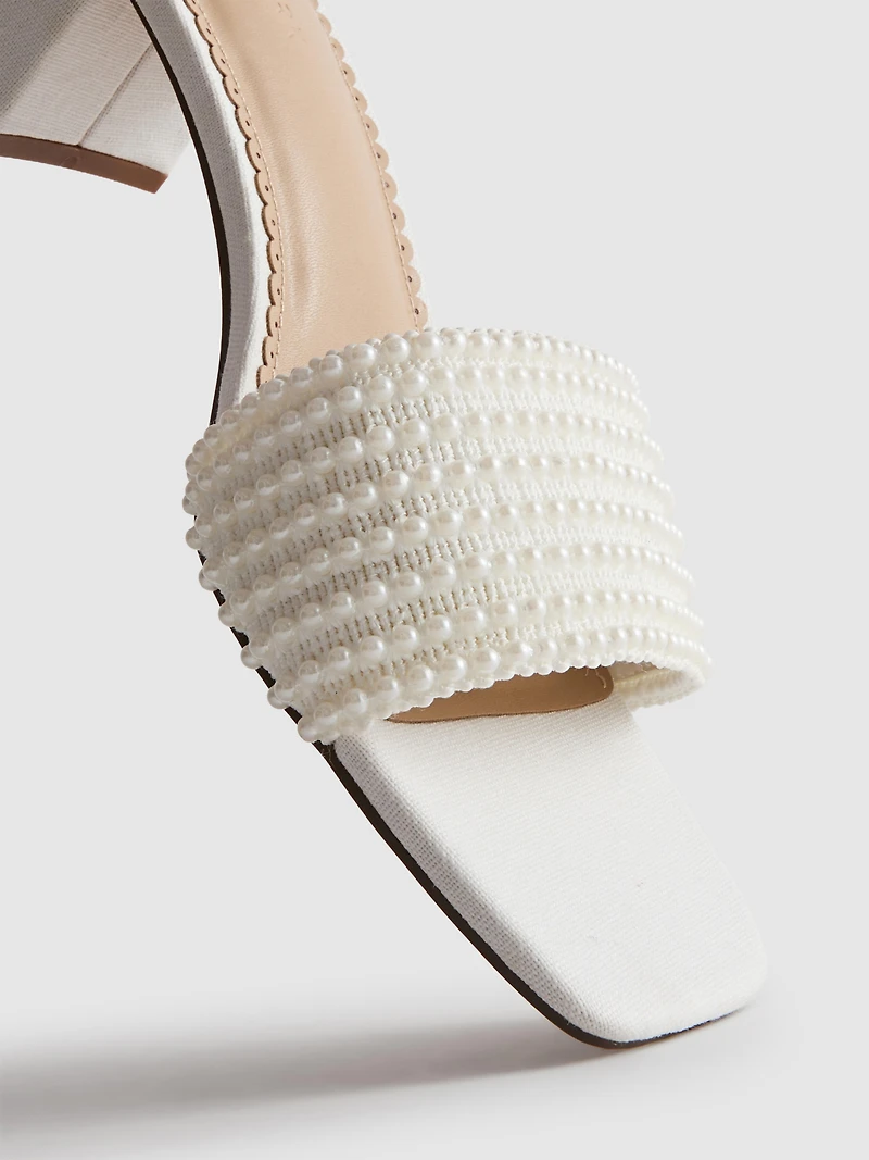 Faux Pearl Block-Heel Mule Sandals