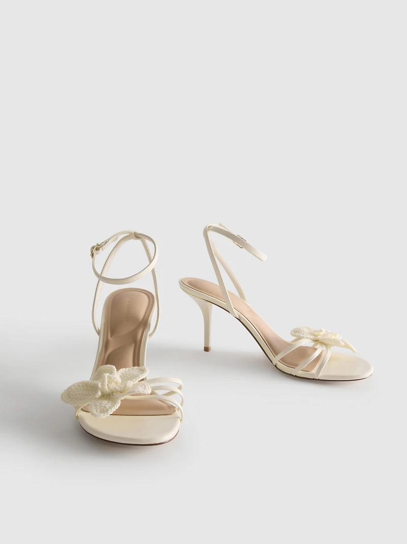 Strappy Crochet Flower Heeled Sandals