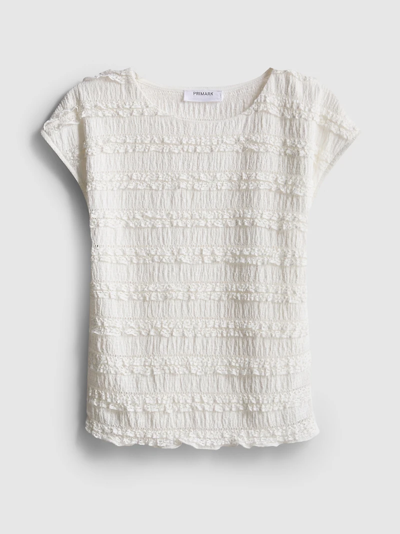 7-15yrs | Lace-Trim Crinkle Cap-Sleeve Blouse
