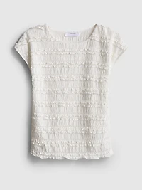 7-15yrs | Lace-Trim Crinkle Cap-Sleeve Blouse