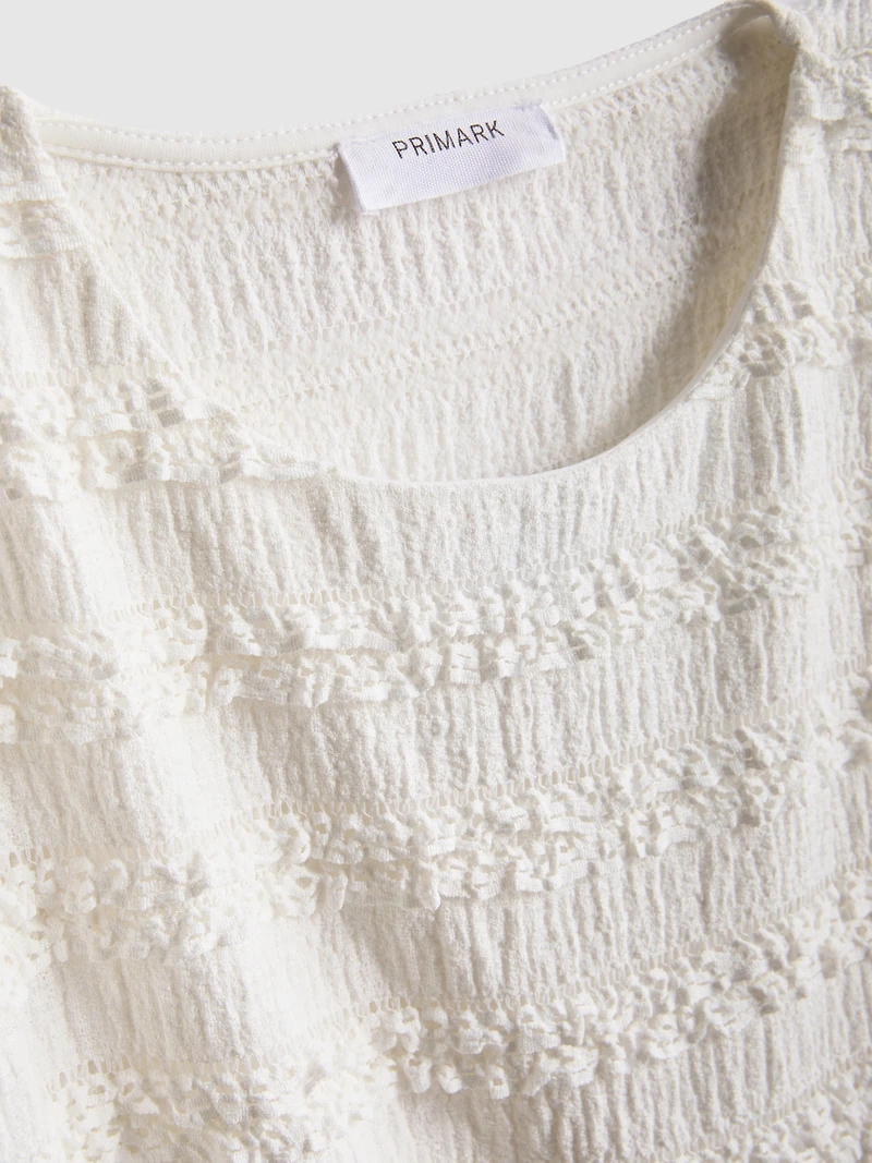 7-15yrs | Lace-Trim Crinkle Cap-Sleeve Blouse