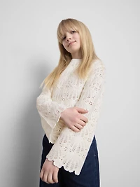 7-15yrs | Crochet Scallop-Trim Long-Sleeve Top